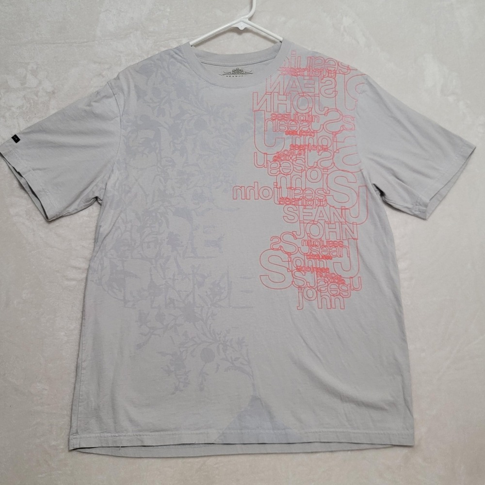 Sean John Shirt Mens 2XL Gray Graphic Tee Spell Out Logo Casual Urban Streetwear